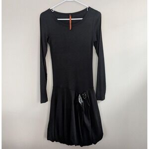 Cop Copine Y2K Black Ribbed Long Sleeve Bubble Hem Dress Size 1/Small